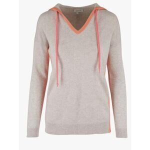 Kinross Cashmere Biscotti & Mango Cashmere Contrast Trim Hoodie Size L